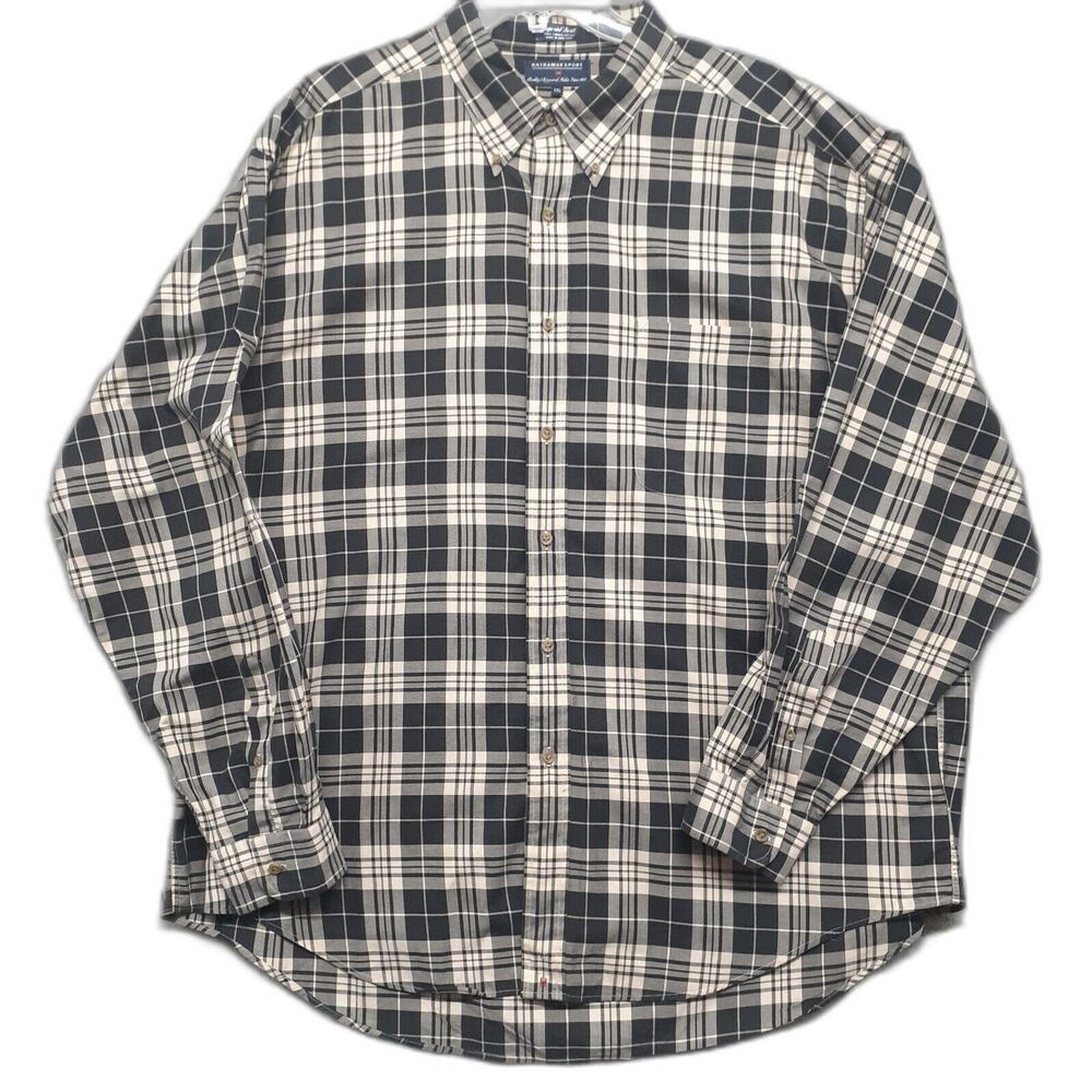 Hathaway Mens Sz XXL Sport Button Up Shirt Long Sleeve Multicolor Combed Cotton